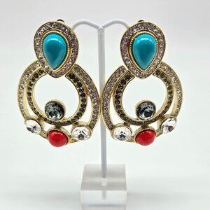 Heidi Daus Taos Chic Clip On Earrings – Turquoise & Coral Statement Earrings